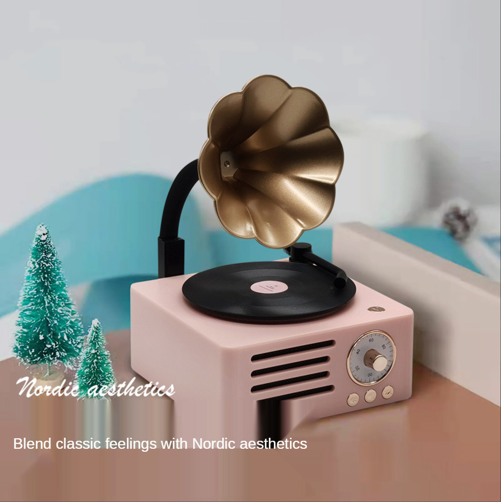 Factory Mini Blue tooth Sound box Nostalgic Retro Rotating Phonograph Speaker with Fm Radio