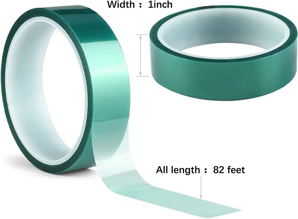 3Inch 60 Meter Custom Or Standard Waterproof Adhesive High Temperature Silicone Green PET Polyester Tape