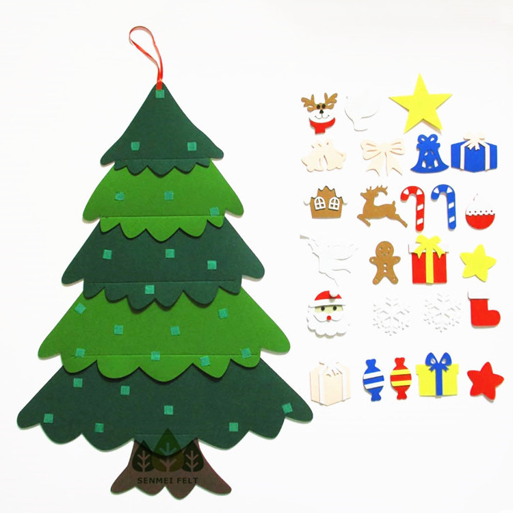 2023 Christmas Decoration kid xmas gift felt Christmas tree with 25 pcs ornaments DIY wall hanging felt xmas tree