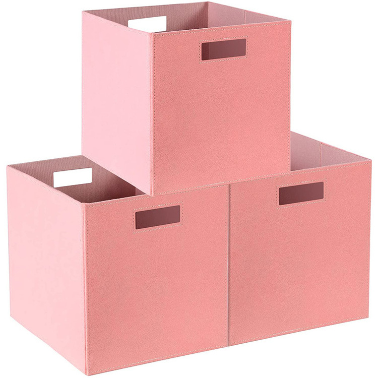 Foldable Foldable Cube Storage boxes for closet shelves Collapsible felt fabric Storage Bins with Dual Handles