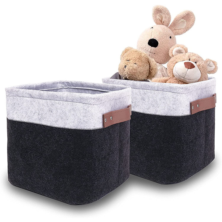 2PCS Foldable Felt Fabric Storage Basket Organizer shelf bins for Closet kids toys organizer boxes for Desk for Home Office