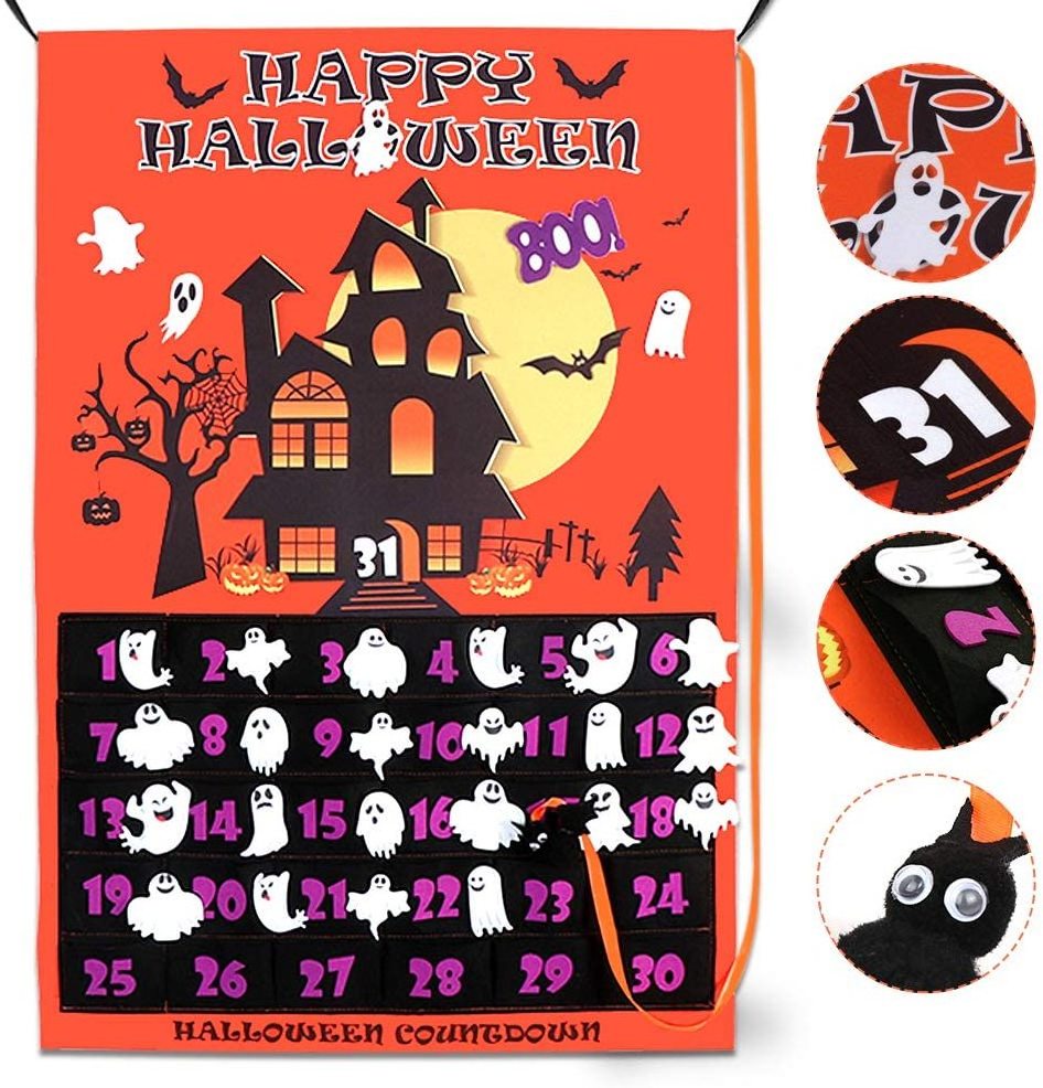 2021 Linen Halloween Countdown Calendar Halloween Advent Calendar Home Decor Advent Calendar with 30pcs Bat