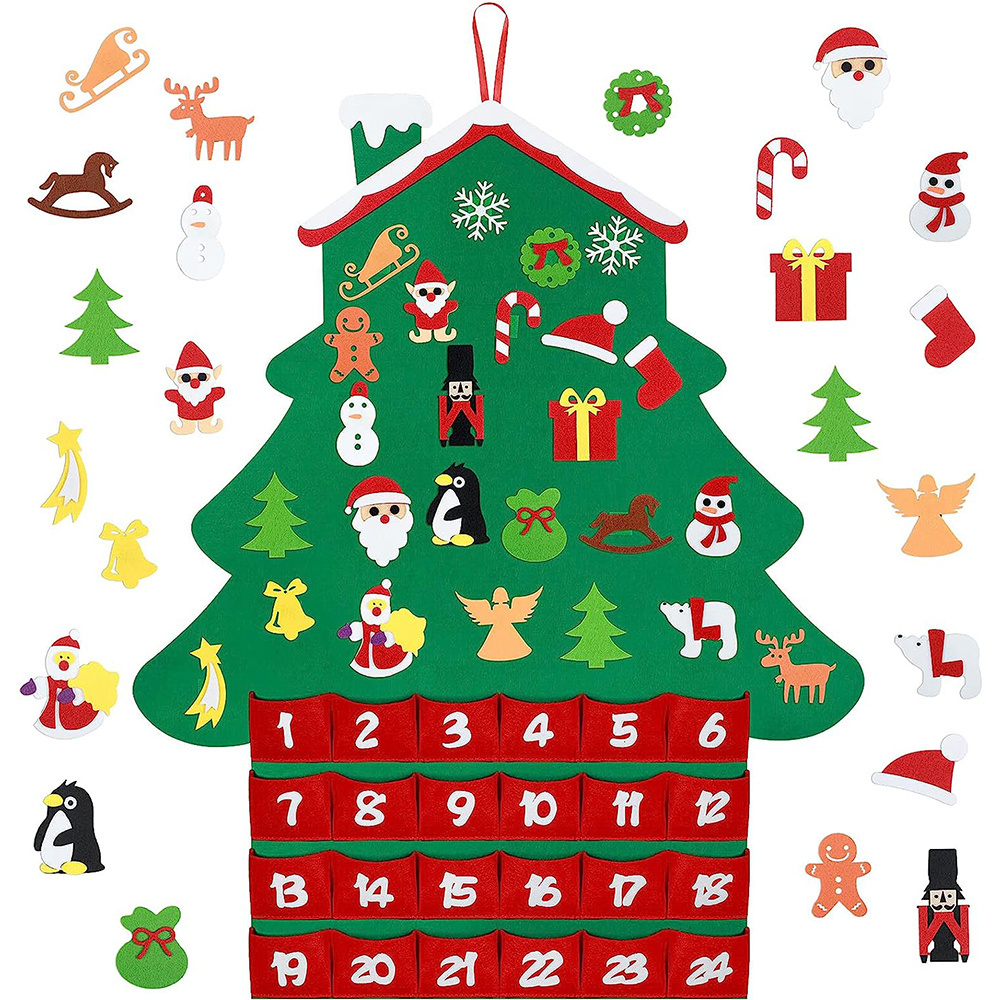 Custom felt Christmas Advent Calendar wall hanging Countdown Christmas Tree Felt Xmas Calendar Wall Decoration