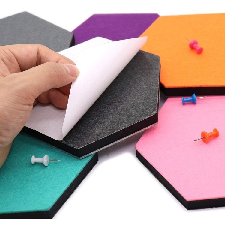 Wall Decoration 8pcs Hexagon Felt Wall Decor Stickers Notice Message Bulletin Boards with Push Pins