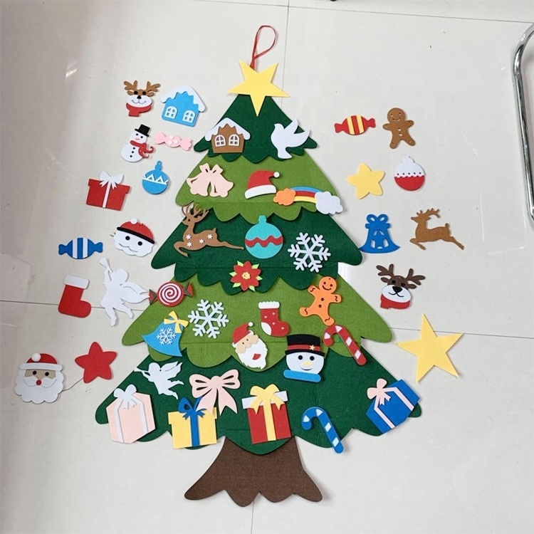 2023 Christmas Decoration kid xmas gift felt Christmas tree with 25 pcs ornaments DIY wall hanging felt xmas tree