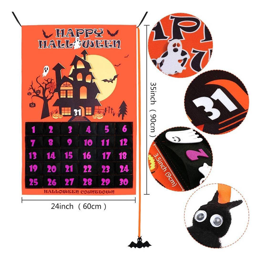 2021 Linen Halloween Countdown Calendar Halloween Advent Calendar Home Decor Advent Calendar with 30pcs Bat