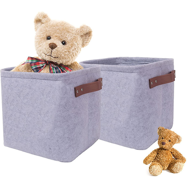 2PCS Foldable Felt Fabric Storage Basket Organizer shelf bins for Closet kids toys organizer boxes for Desk for Home Office