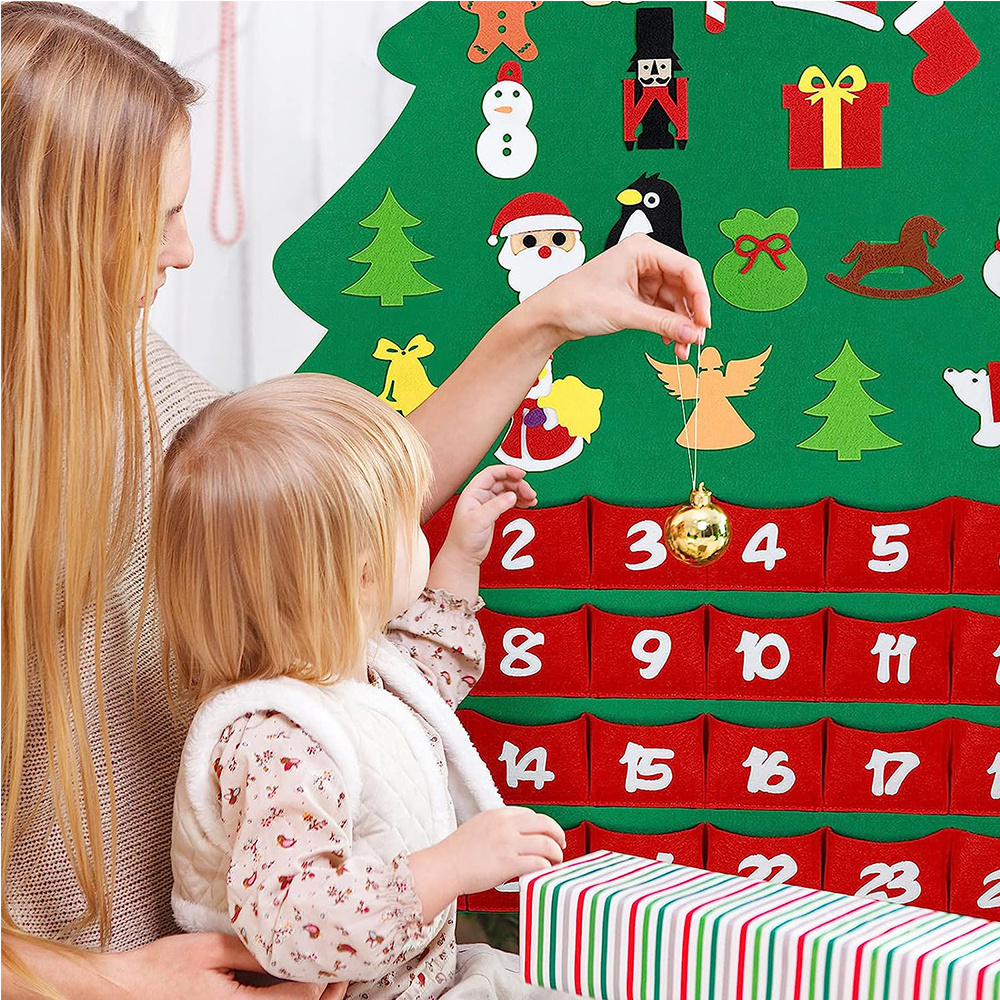 Custom felt Christmas Advent Calendar wall hanging Countdown Christmas Tree Felt Xmas Calendar Wall Decoration