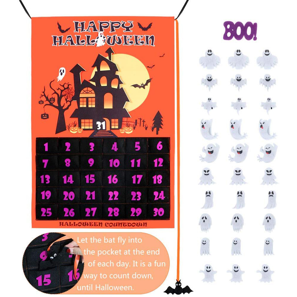 2021 Linen Halloween Countdown Calendar Halloween Advent Calendar Home Decor Advent Calendar with 30pcs Bat