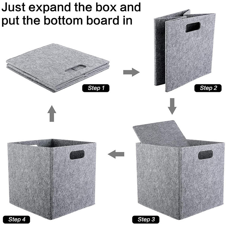 Foldable Foldable Cube Storage boxes for closet shelves Collapsible felt fabric Storage Bins with Dual Handles