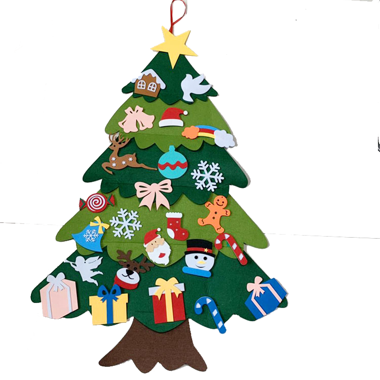 2023 Christmas Decoration kid xmas gift felt Christmas tree with 25 pcs ornaments DIY wall hanging felt xmas tree