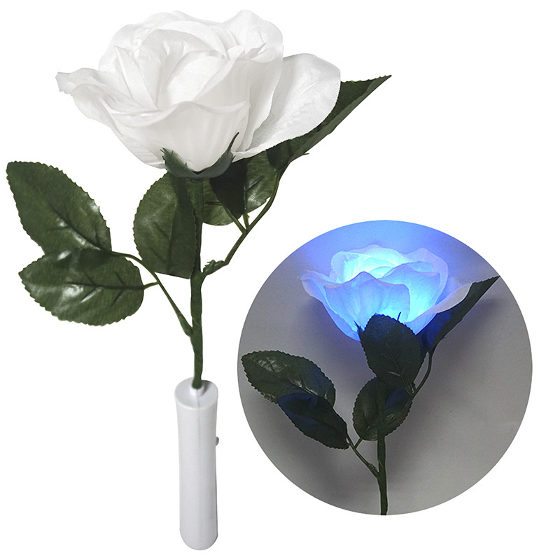 Factory Coloful Flashing White Rose flowers Artificial LED  Flower with Handle for Decoration