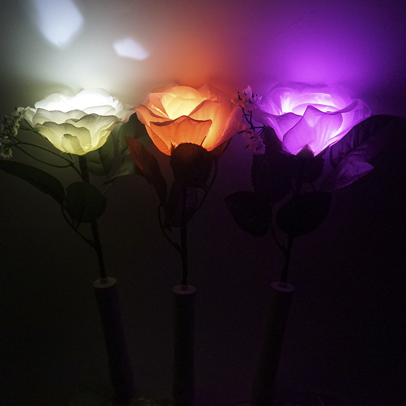 Factory Coloful Flashing White Rose flowers Artificial LED  Flower with Handle for Decoration