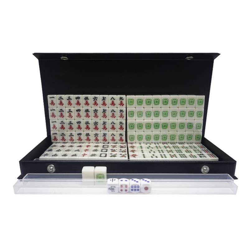 custom melamine traveling mahjong game portable 2cm mini acrylic mahjong set with 4 mahjong racks for business gift