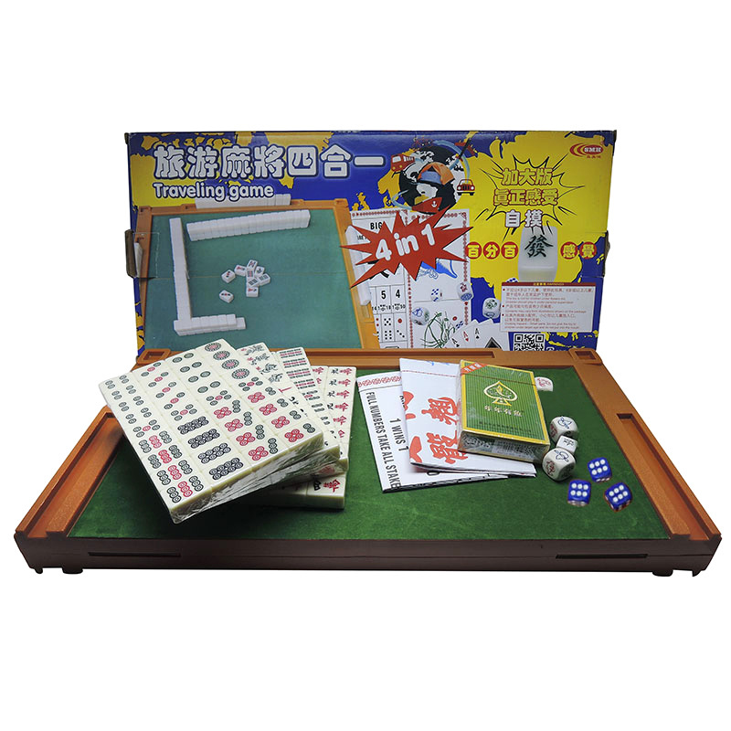 Hot sale 2 cm mini Chinese Mahjong plus 4 game in 1 box set with mah-jongg folding table set for Leisure and Entertainment