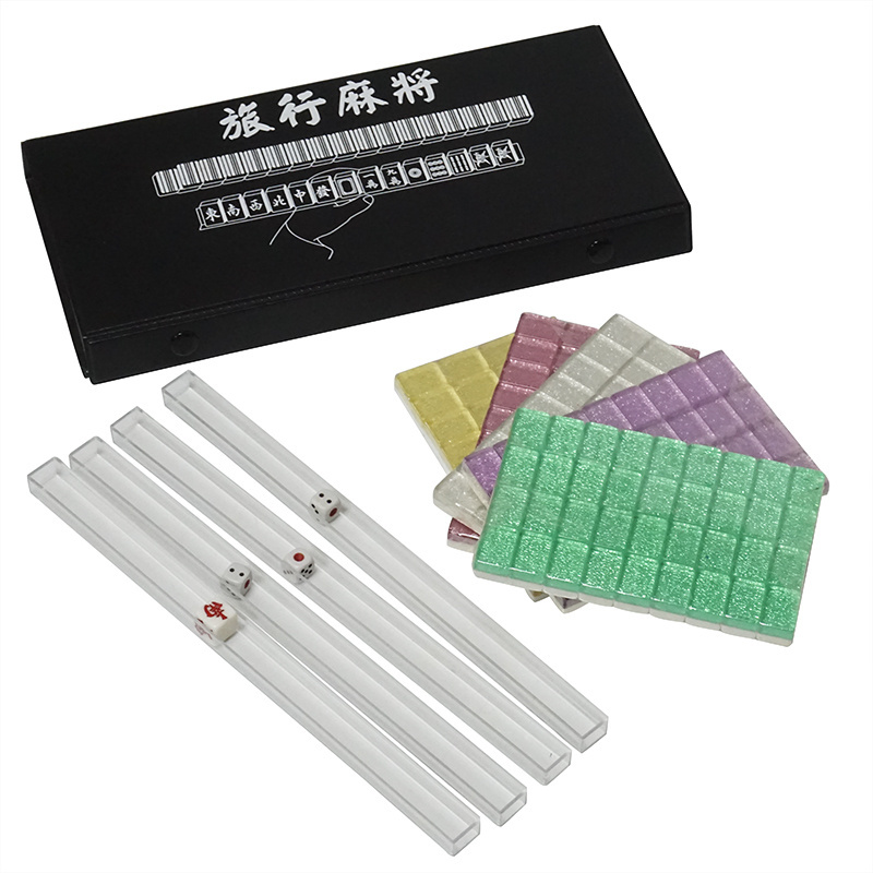 Mah Jongg Set 146 Tiles Acrylic crystal Mahjong with black Case Travel Family Leisure Time Traditional Chinese Version Game