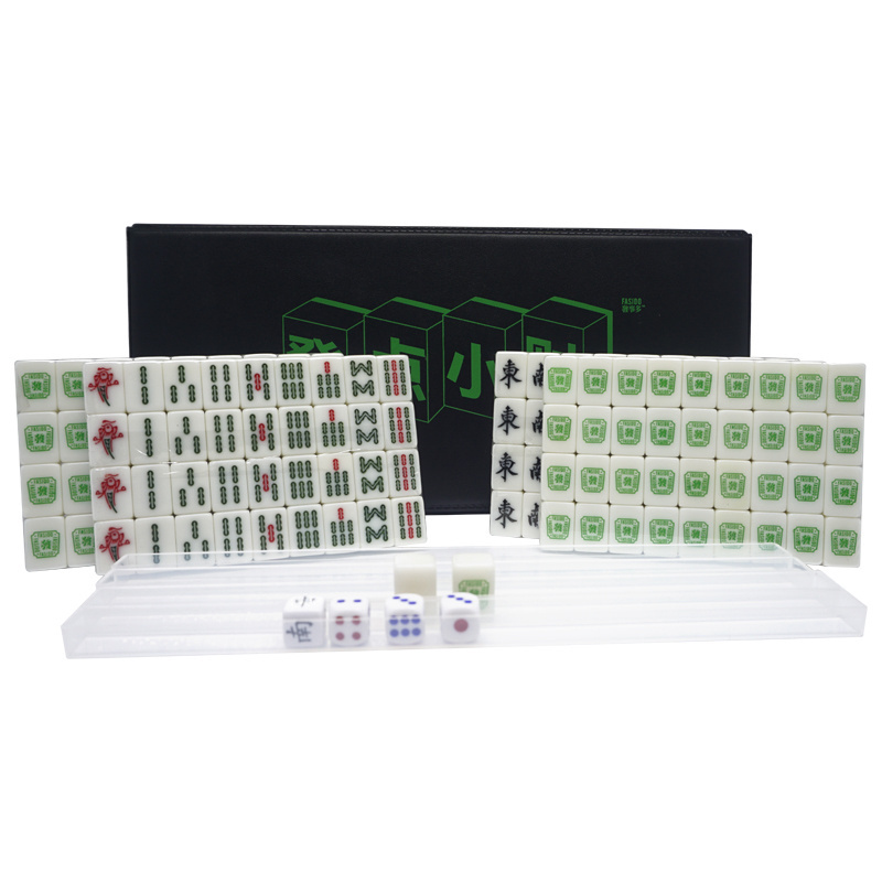 custom melamine traveling mahjong game portable 2cm mini acrylic mahjong set with 4 mahjong racks for business gift