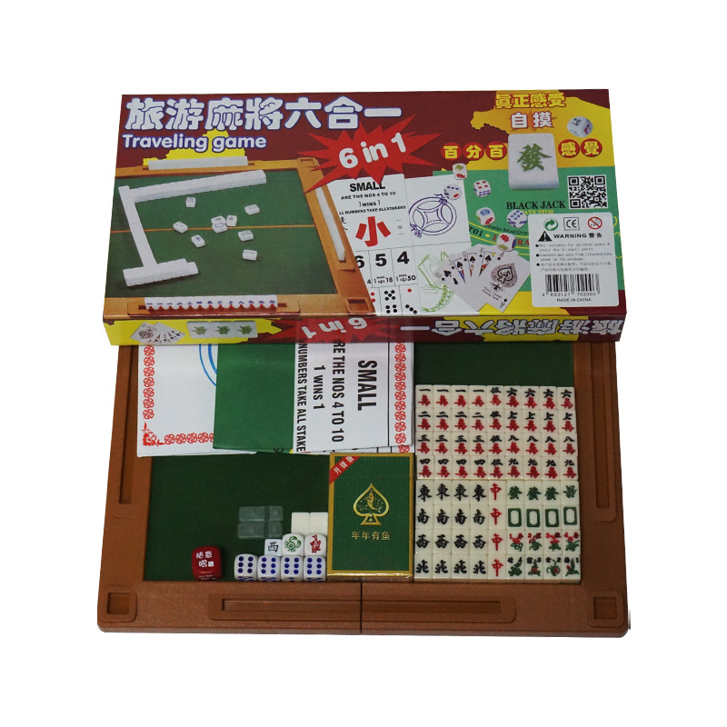 Hot sale 1.8 cm Chinese Mahjong 6 in 1 box game set with Mahjong folding table set