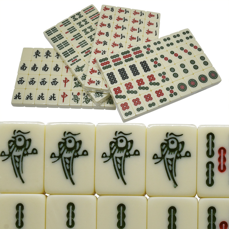 custom Hot Sale Black Box 2.0 China Mini Travel Portable Mahjong set ivory Topaz Green White with U Shape Ruler