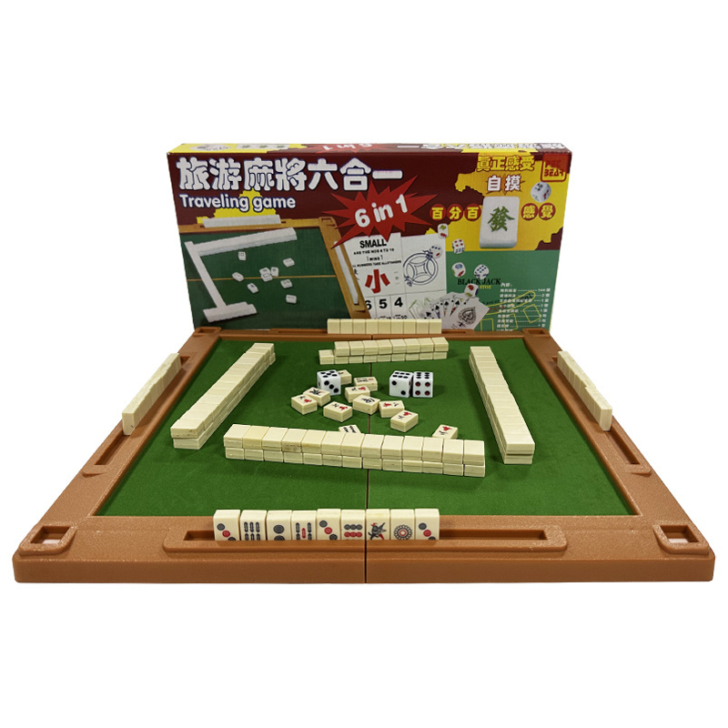 6-in-1 Mini Mahjong Portable Folding Table Travel Carrying Pack 18mm ABS mahjong tiles chinese mahjong mah jongg set