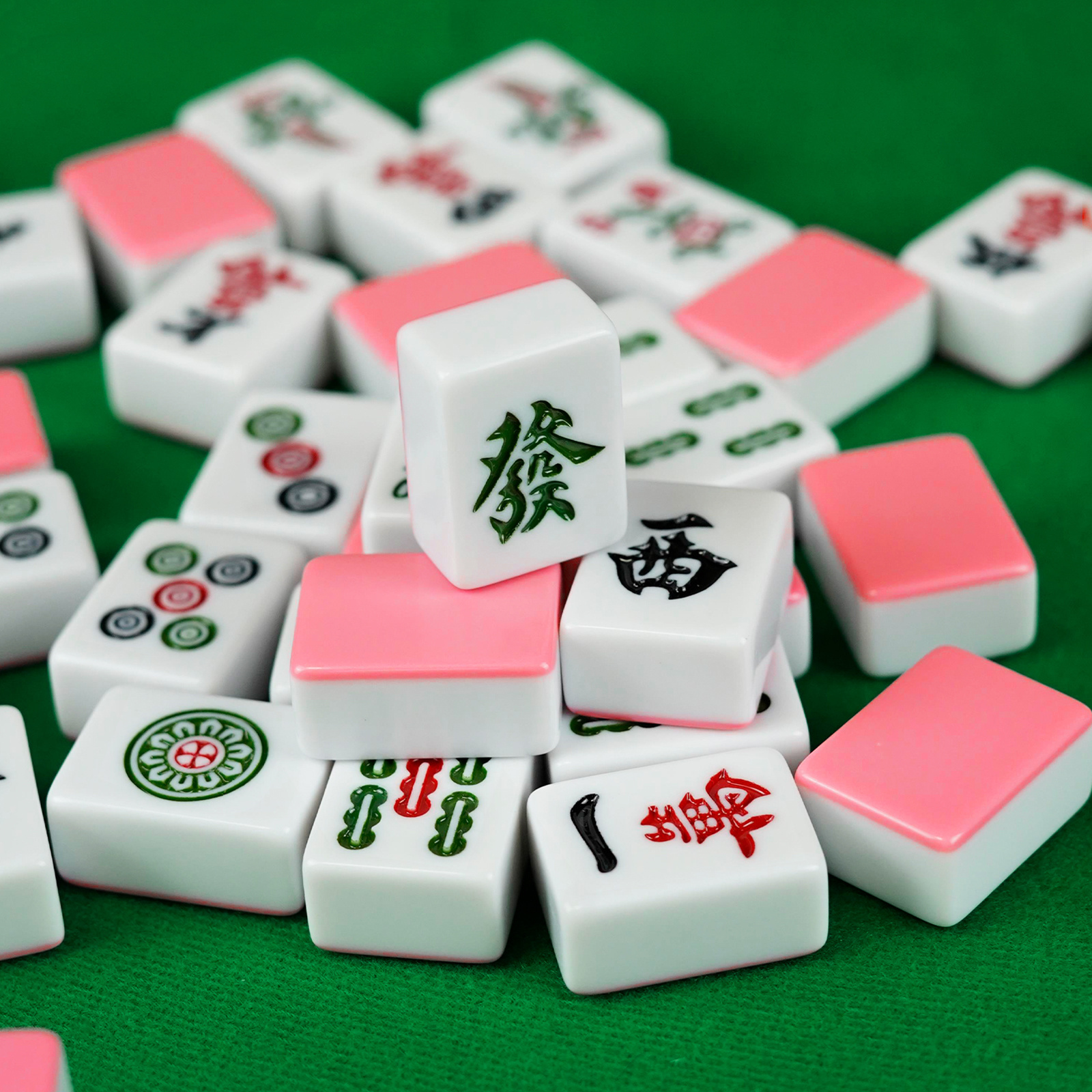 Mah-Jong Chinese gift Board Game Entertainment Mahjong Set 144 Tiles 30mm mahjong tiles pink&blue solid color