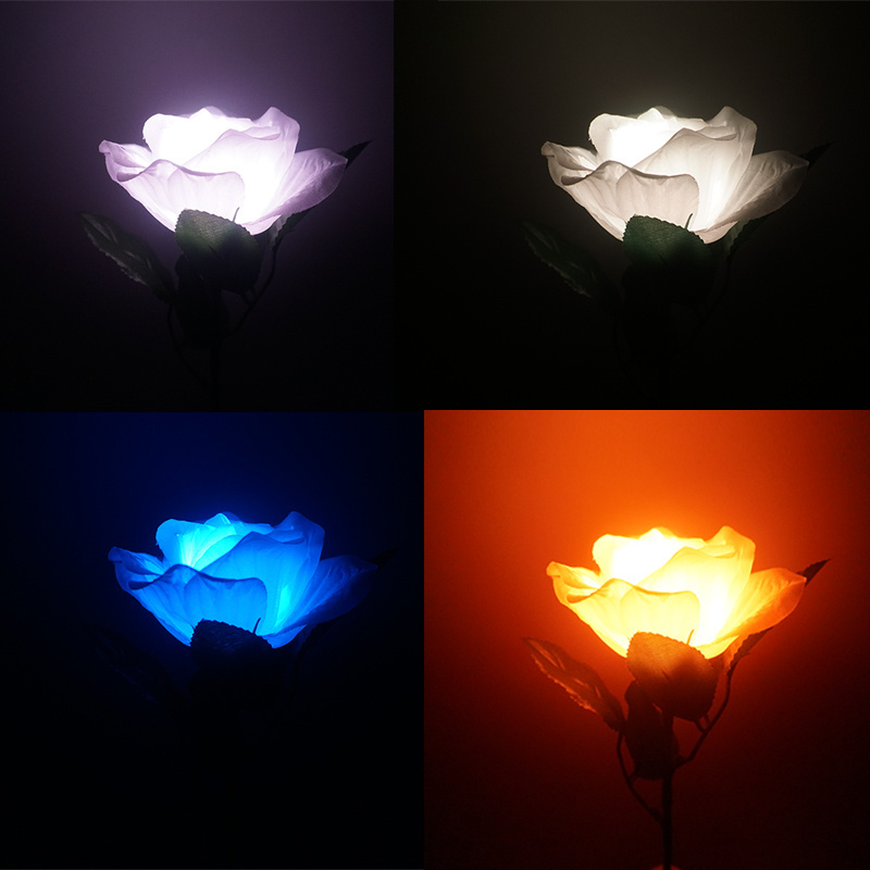 Factory Coloful Flashing White Rose flowers Artificial LED  Flower with Handle for Decoration