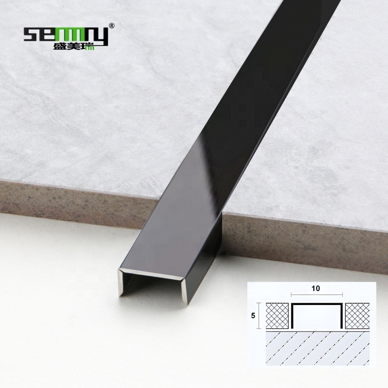 SENMRY indoor decor metal inlay strips stainless steel u Interior Profile Decorative Gold ceramic Tile Trim for furniture