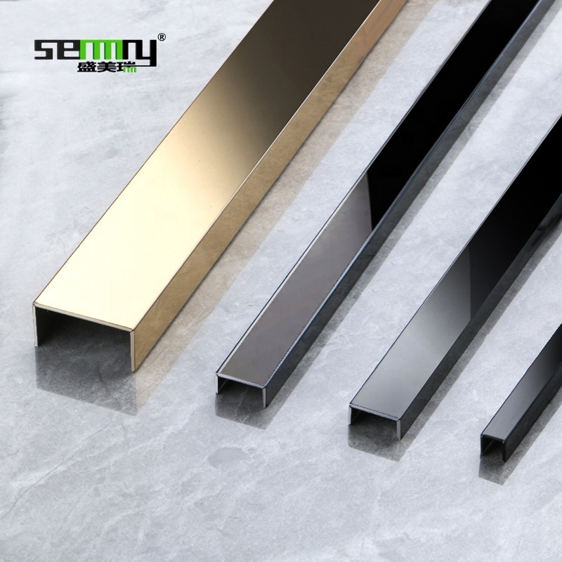 SENMRY indoor decor metal inlay strips stainless steel u Interior Profile Decorative Gold ceramic Tile Trim for furniture