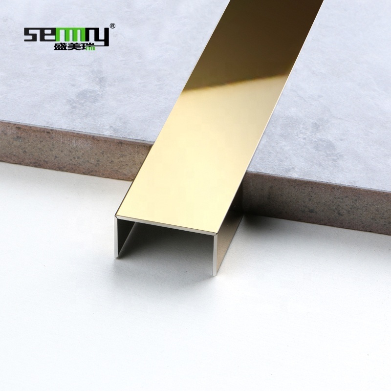 SENMRY indoor decor metal inlay strips stainless steel u Interior Profile Decorative Gold ceramic Tile Trim for furniture