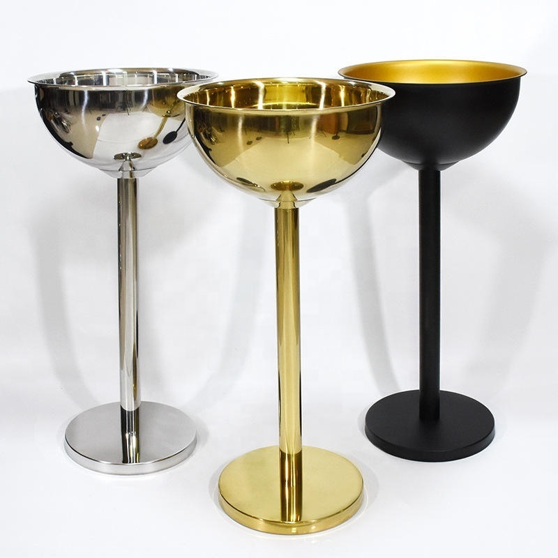 Wholesale Custom Logo Stainless Steel Wine Ice Buckets With Stand Night Club Drink Cooler Champagne Bucket