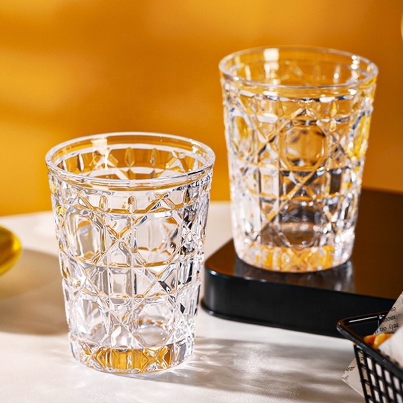 Hot Selling Products 2024 Engraved Crystal Glass Diamond Shape Whiskey Glass Rock Glass Whiskey