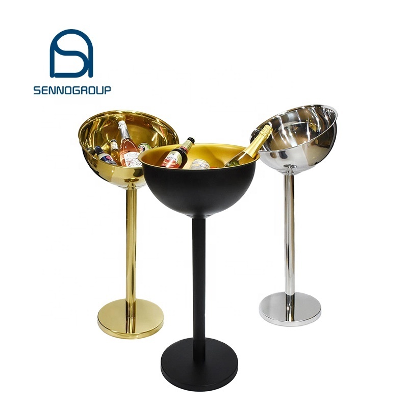 Wholesale Custom Logo Stainless Steel Wine Ice Buckets With Stand Night Club Drink Cooler Champagne Bucket