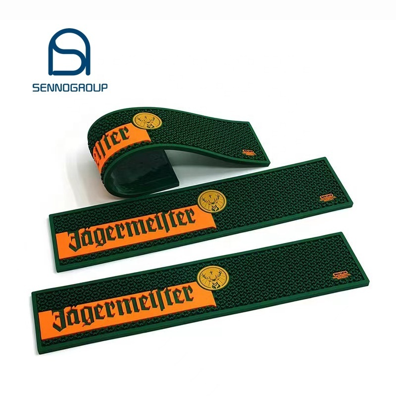 Jagermeister bar rail mat custom logo embossed Eco friendly custom oem design soft drip PVC bar mat