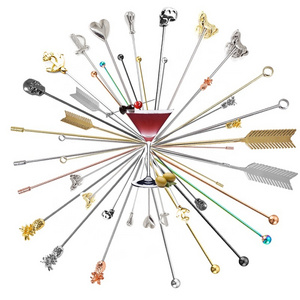 Popular Bartender Tools Custom Stainless Steel Cocktail Pick Sword Zinc-alloy Horse head Cocktail Toothpick Fruit Martini Picks