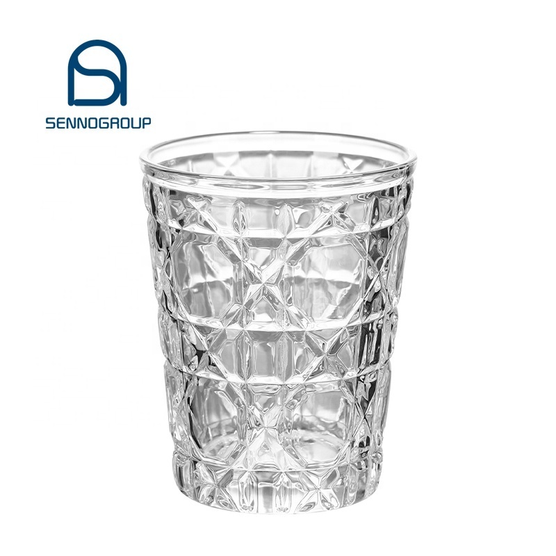 Hot Selling Products 2024 Engraved Crystal Glass Diamond Shape Whiskey Glass Rock Glass Whiskey