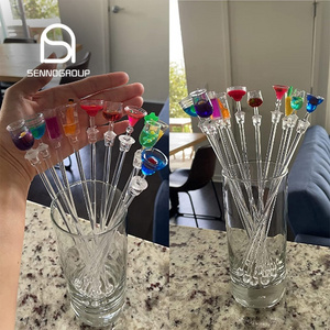 Colorful 10 Pcs Clear Beverage Stirrers Cocktail Drink Stirrers Plastic Buffet Sticks For Fruits Cocktail Bars Cafes Restaurants