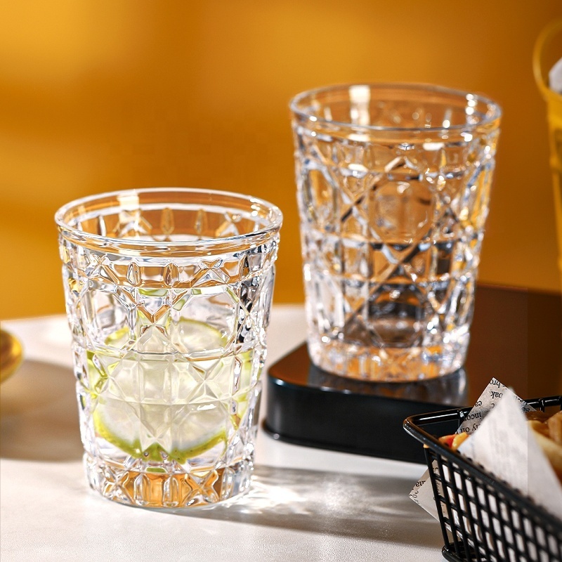 Hot Selling Products 2024 Engraved Crystal Glass Diamond Shape Whiskey Glass Rock Glass Whiskey