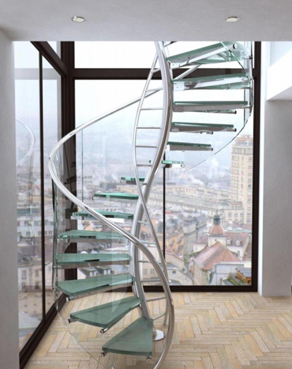 Hot Selling Good Quality Custom Arc Stair Curved Stainless Steel Spiral Staircase with Iron Railing Designs