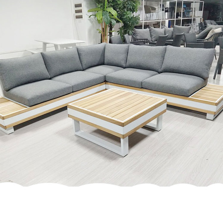 New Arrival Luxury Quality Fashionable Wood l Shaped Grey Couch Living Room Outdoor Sofa Garden Furniture Sofa Bed