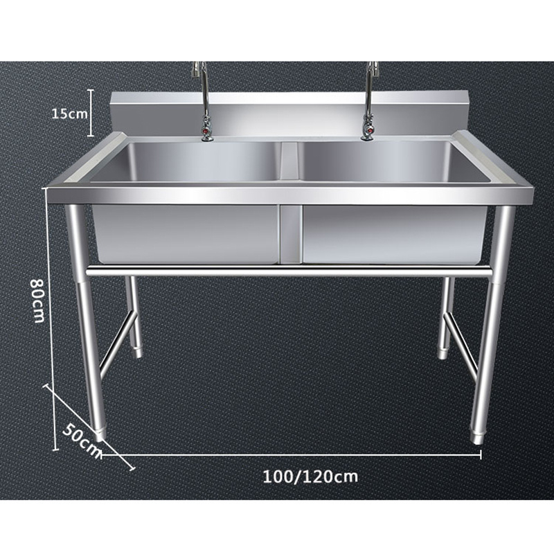 Commercial Kitchen Light Grey Rectangular Stainless Steel Sinks With Automatic Faucets for Restaurant or Hotel