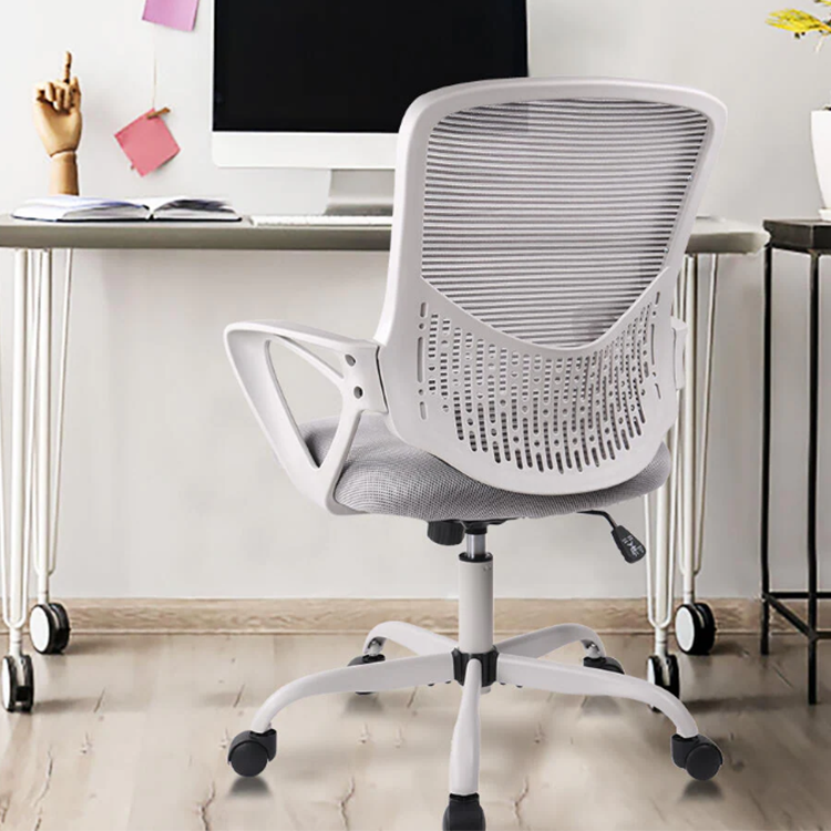 Gray Office Chair Ergonomic Desk Task Mesh Chair With Armrests Swivel Adjustable Height Chairs