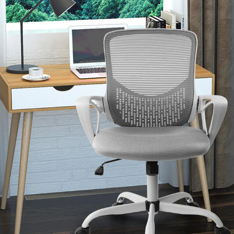 Gray Office Chair Ergonomic Desk Task Mesh Chair With Armrests Swivel Adjustable Height Chairs