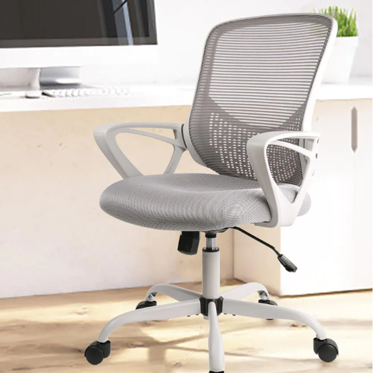 Gray Office Chair Ergonomic Desk Task Mesh Chair With Armrests Swivel Adjustable Height Chairs