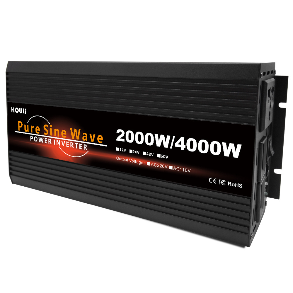 HOULI 12v to 220v Pure Sine Wave Inverter Dc 12v 24v 48v To Ac 220v Inversor De Onda Pura 4000W 3000W 2600W 220v With Display