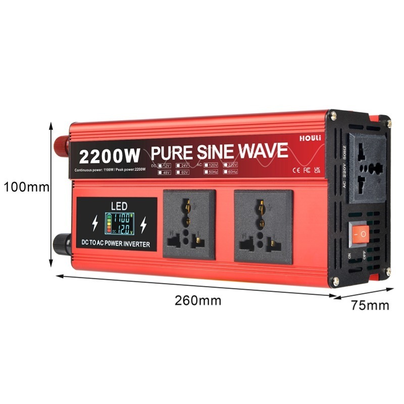 HOULI 12v to 220v Pure Sine Wave Inverter Dc To Ac 800W 1600W 2200W 24V 220V Inverter Conversor De 12V 110V Pura For Home