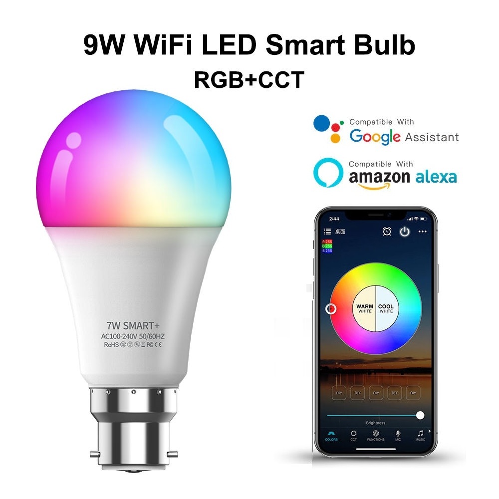 Smart Life WiFi 9W 10W Smart light bulb support Amazon Alexa and Google Home Voice-controlled RGBCW Dimming E27 E26 Bulb