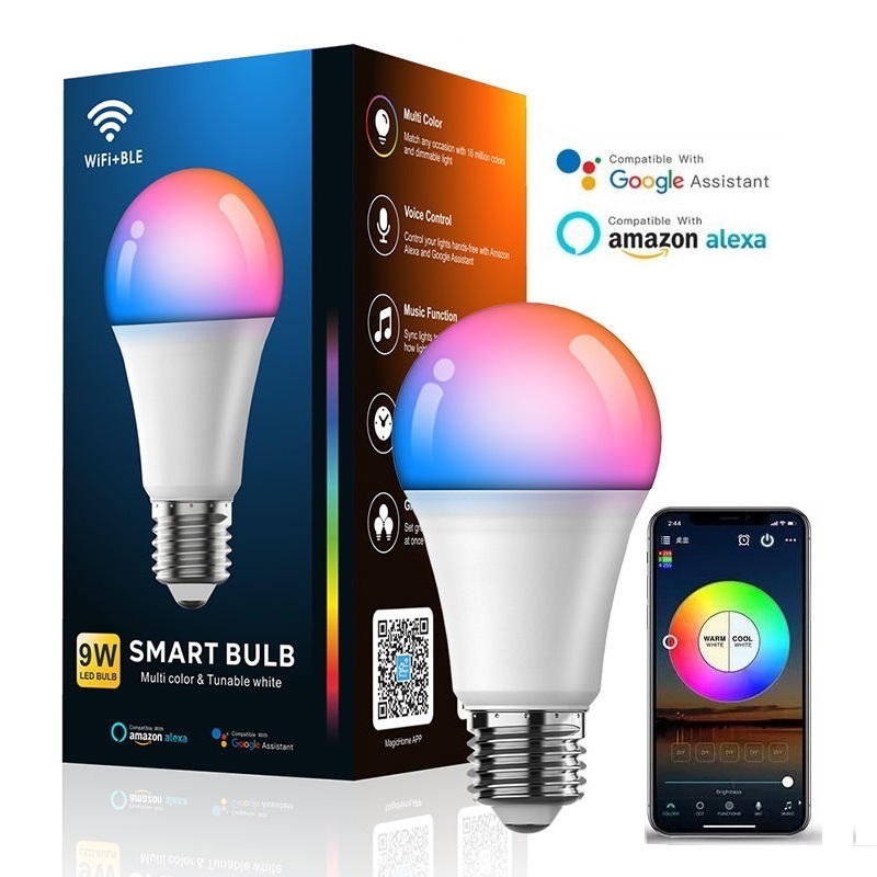 Smart Life WiFi 9W 10W Smart light bulb support Amazon Alexa and Google Home Voice-controlled RGBCW Dimming E27 E26 Bulb