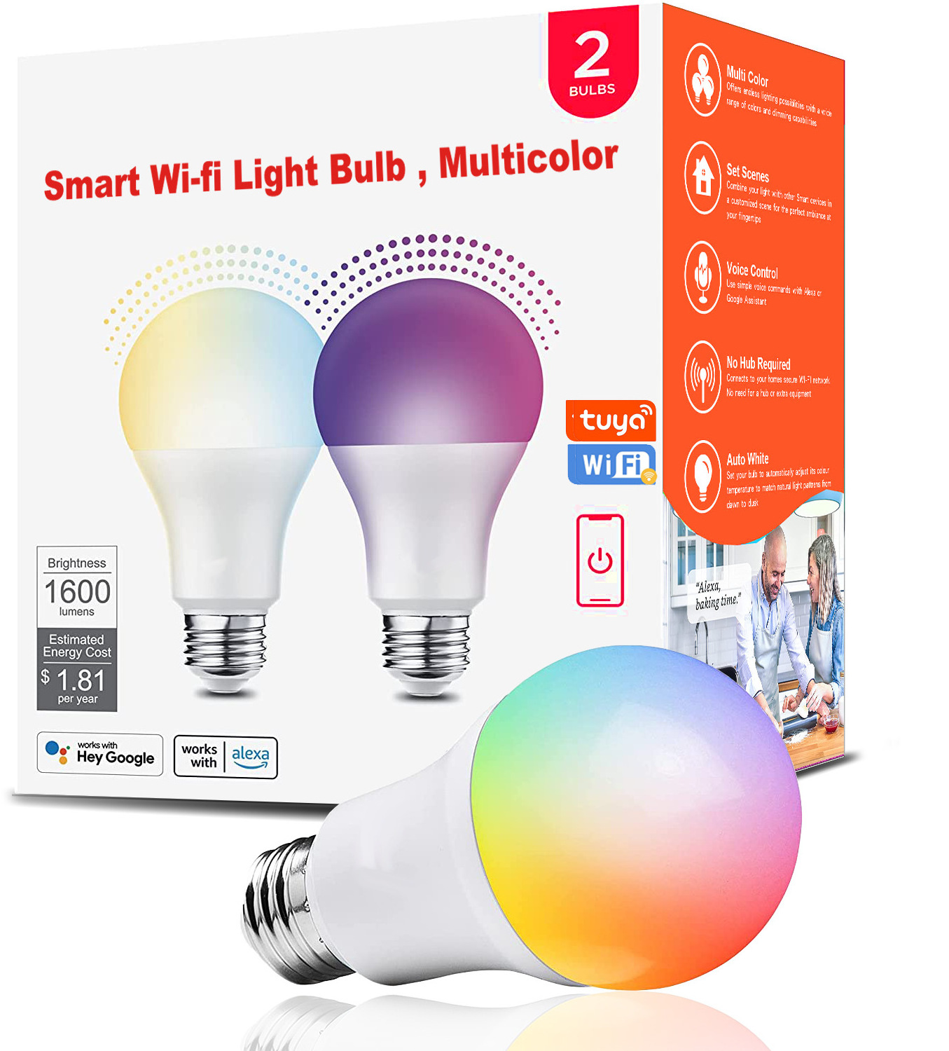 Tuya smart life led smart bulb Alexa google voice control dimming color WiFi E27 E26 B22 RGBCW bulb