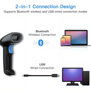 Hot Sale Bluetooth Barcode Scanner Handheld Wireless USB Wired Barcode Reader with 1D QR Auto Sensing for Supermarket