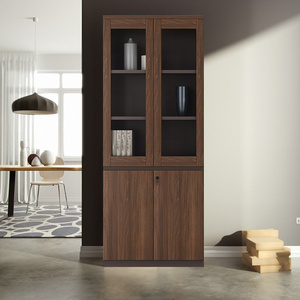 Display Storage Bookcase Wooden Glass Large Space Wooden Filing Cabinet 2 Doors Wooden Frame + Glass High Storage Bookshelf